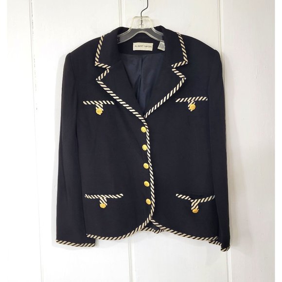 Vintage Albert Nippon Suit Jacket Black with Striped Trim - Picture 5 of 5